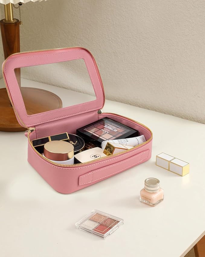 Clear Makeup Bags TSA Approved Toiletry Bag Handle Large Opening,Clear Toiletry Bags for Carry-on Traveling Travel Car Accessories Essentials Organziation Storage for Women Girls(Rose Pink, Middle)