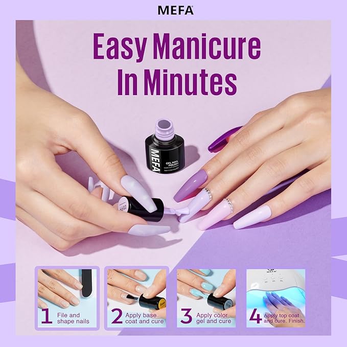 MEFA Purple Gel Nail Polish, 6 Colors Gel Polish Set Pink Shimmer Purple Nail Polish Soak Off Grape Lilac Violet Gel Nail Art Manicure DIY Salon Gifts for Women Girls