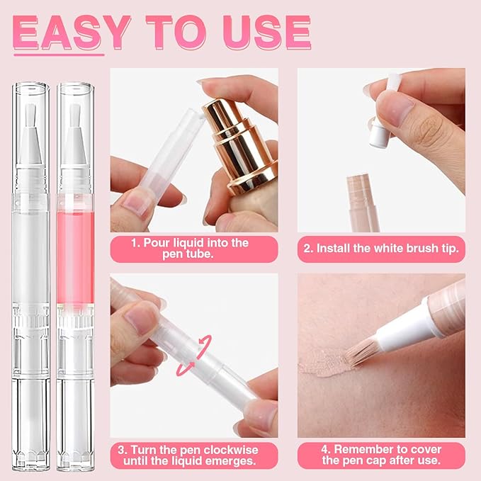 Nail Oil Pen 100Pcs 3ml Empty Cuticle Oil Pen Travel Transparent Twist Pens with Brush Tip for Nail Oil, Eyelash Growth Liquid Tube, Cosmetic Lip Gloss Container Applicators + 120pcs Label