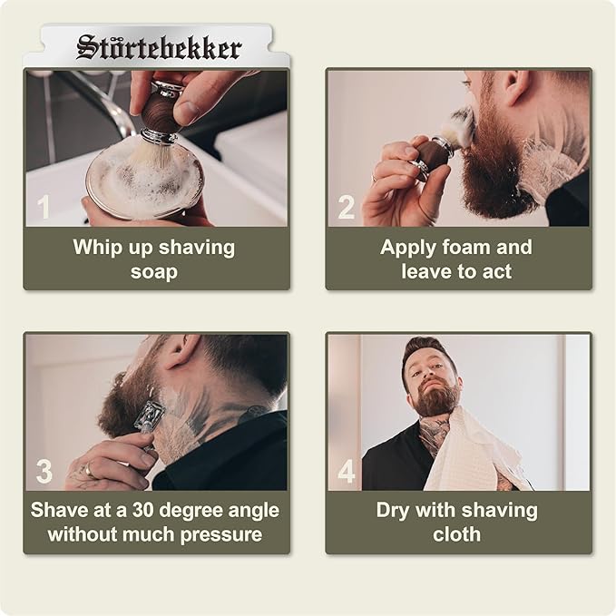 Störtebekker® Premium Men's Safety Razor ‘Hamburg’ - incl. handmade leather case with built-in mirror, 10 Störtebekker blades & shaving guide - First Class Wet Razor shaving set - Gift Idea for Men