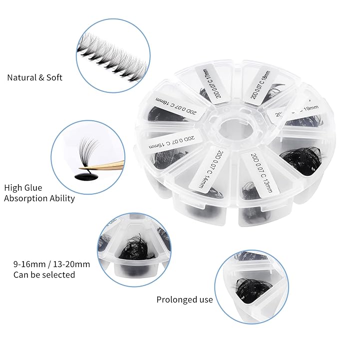 Premade Fans Short Stem 500 PCS 20D Eyelash Extensions 0.07mm C/D Curl 9-16mm Mixed WENDY LASHES Russian Volume Pre-made Lash Extension (500PCS-20D-0.07-D, 9-16mm mixed)