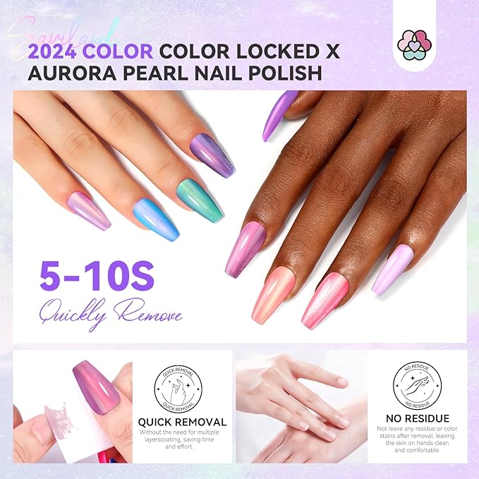SAVILAND Aurora Nail Polish Set - 12 Shimmer & Holographic Quick-Dry Non-Gel Polish (Glossy, Pearl, Duochrome) with Base & Top Nail Coat, Salon & DIY Essentials for Nail Art