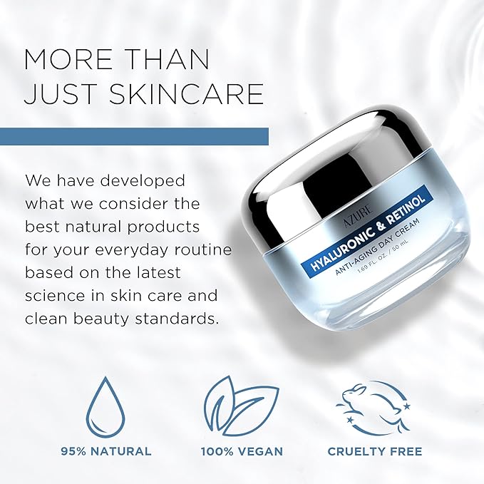 Azure Cosmetics Hyaluronic Acid Moisturizer Face Cream - Dermatologist Tested, Anti-Aging Retinol Cream for Dark Spots, Fine Lines & Wrinkles - Clean Beauty, Korean Skincare - All Skin Type - 1.69 oz