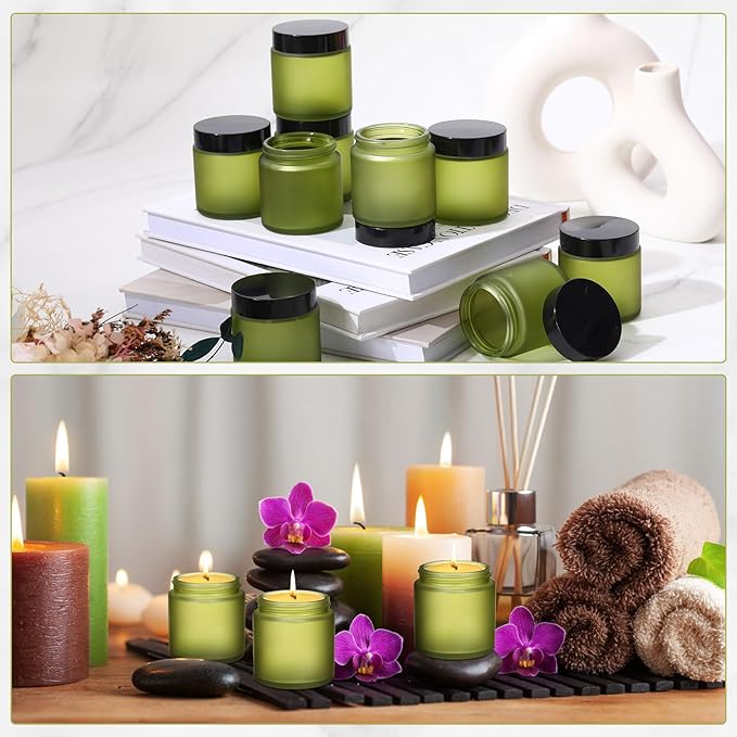 Norme 64 Pcs 4 oz Glass Jars with Lids Leakproof Round Airtight Empty Cosmetic Jars with Inner Liners Lid for Storing Lotions Powder Ointments Candle Making (Pea Green)