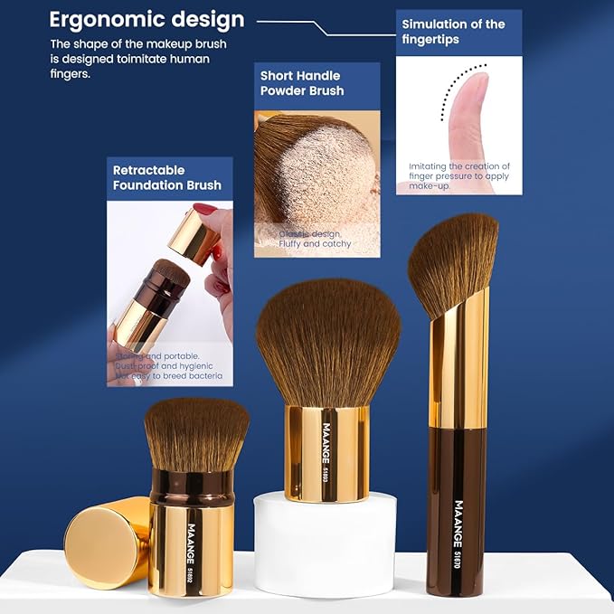 MAANGE 20 PCS Foundation Makeup Brush Set, Double-ended Kabuki Contour Brush for Liquid Powder Concealer Blending Blush Makeup Tools (Coffee Gold)