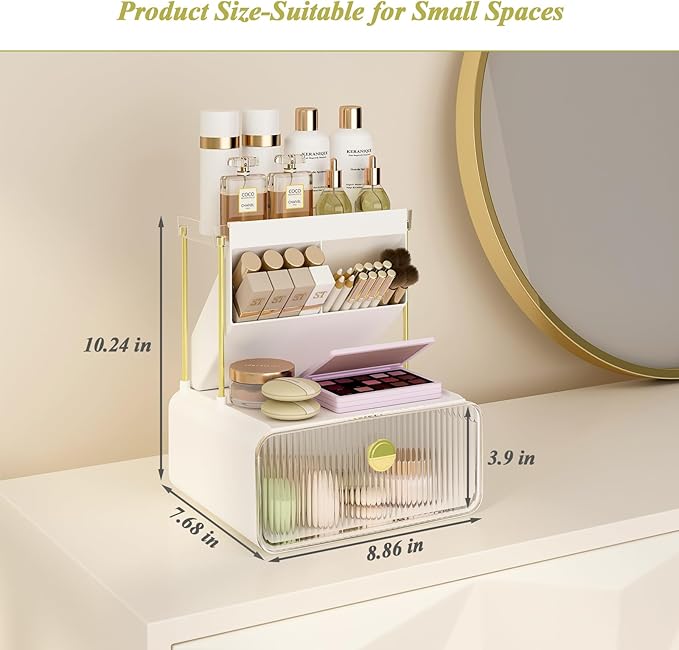 Makeup Organizer with Storage Drawer,Cosmetic Display with Lipsticks Brush Holder Perfume Tray,Organize Cosmetics and Beauty Supplies for Vanity,Dresser,Bathroom,Desktop Organizer,Clear