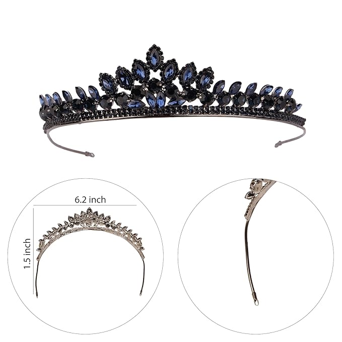 LIMELIA Women's Tiara for Henna Wedding Party|Glitter Hair Accessories for Bridal Birthday Pageant Prom Halloween Costume Christmas Party, Queen Princess Crowns | Leaf Model-Navy Blue