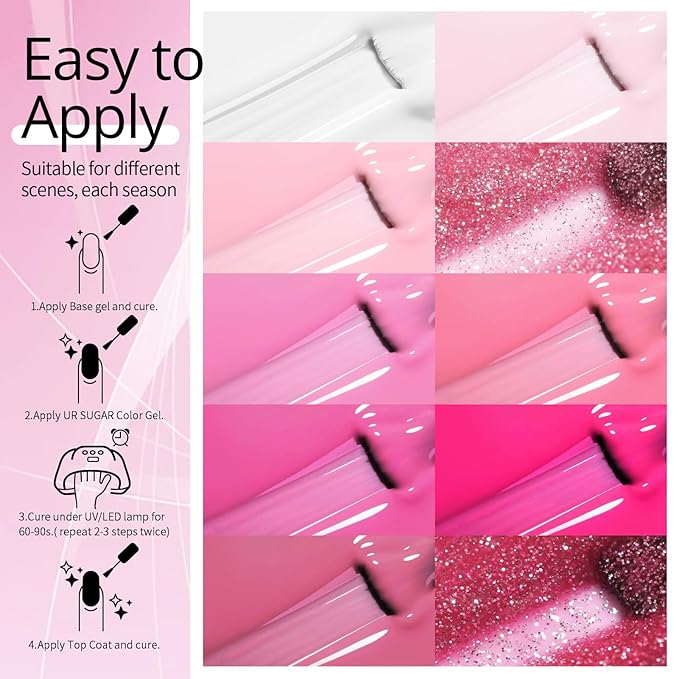 UR SUGAR Pink Red Gel Nail Polish Set, 10 Colors Valentine's Light Nude Pink Glitter Magenta Burgundy Red Dark Glitter Polish for All Seasons Soak Off Gel Nail Manicure Gifts Set for Women