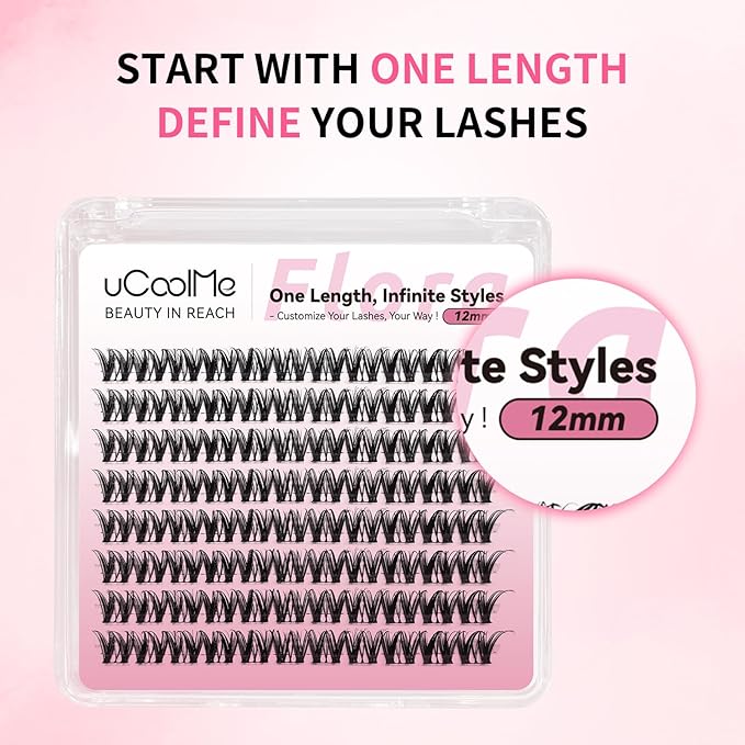 Flora Lash Clusters One Length 12mm D Curl Individual Lashes Eyelash Clusters DIY Eyelash Extension 0.05mm Ultra-Thin Black Lash Band(Flora,Only 12mm)