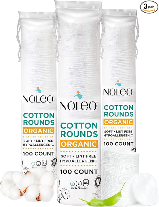 Organic Cotton Rounds Compatible with Makeup Products, Eye Makeup Remover Pads and Baby Wipes, Small, 300 Count - Noleo