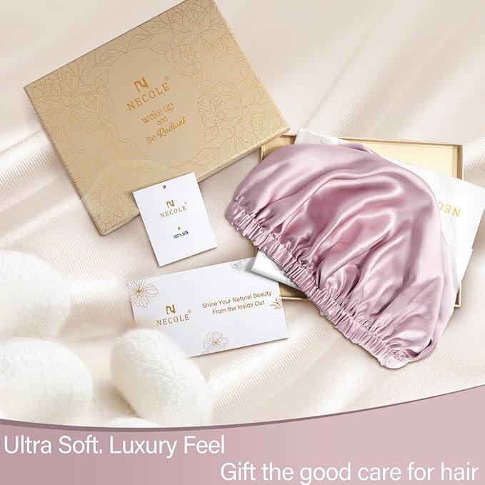 22 Momme 100% Mulberry Double Silk Bonnet for Sleeping Women Double Layer Lined Stay On Head for Hair Care with Adjustable Elastic Band Non-Slip Silk Turban Curly Hair Silk Hair Cap Dusty Pink
