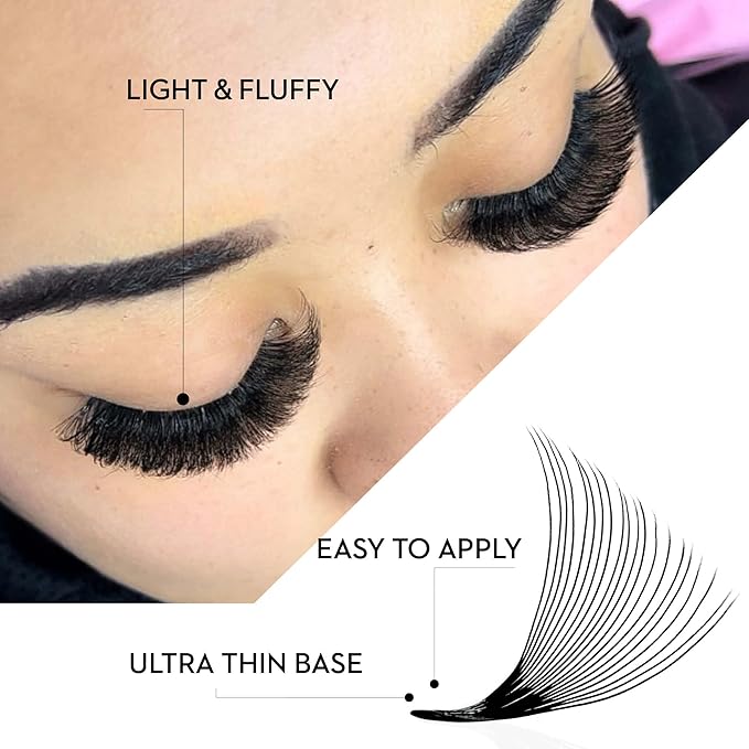 1000 Loose Premade Fans Eyelash Extensions, C Curl Volume Lashes, 10D 14D 20D-0.05 Thickness, 9-16mm Fluffy Handmade Fan Mixed Tray