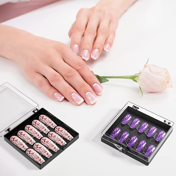 ANCIRS 25 Pack Acrylic Nail Storage Box for DIY Press-on Nails Holder & 60pcs Double Sided Adhesive Nail Display Tape, Artificial Nail Stand Packaging Organizer Case & Fake Nail Tip Tapes for Nail Art