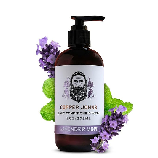 Copper Johns Daily Conditioning Wash | Natural Beard Cleanser | Nourishes Facial Hair & Skin | With Ionic Inland Sea Minerals | Lavender Mint | 8oz