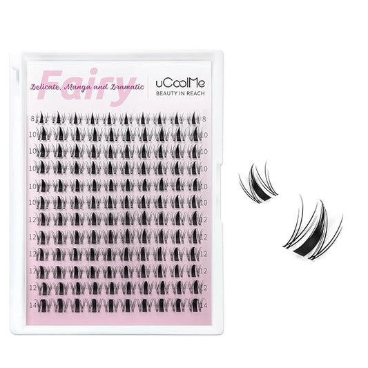 Short Lash Clusters Fairy 8-14mm Manga Lashes Eyelash Clusters Spiky Wet-Look Cluster Lashes C Curl Wispy WideSpan Ultra-Thin Clear Band (Short Fairy Only Lashes)