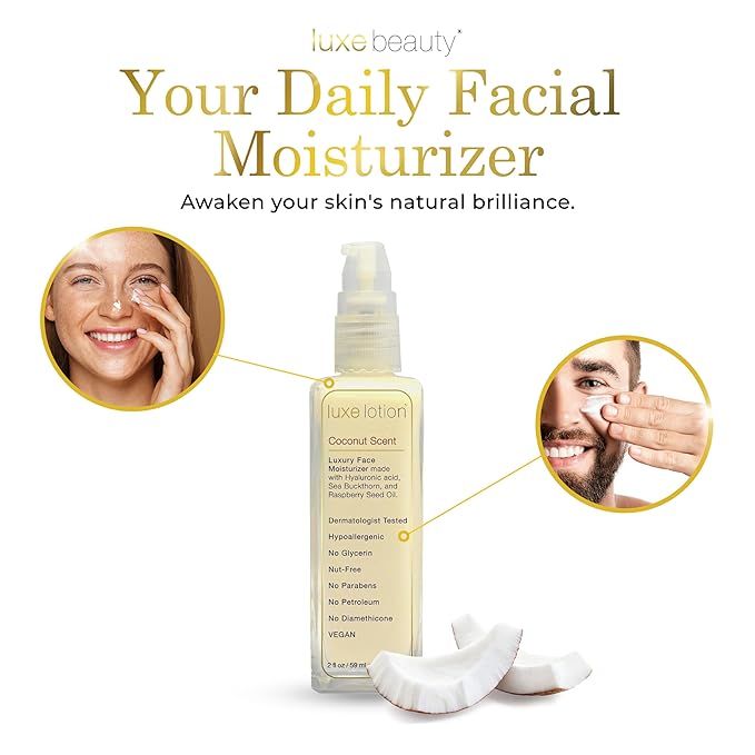 Luxe Beauty Non-Greasy Hyaluronic Acid Moisturizer – Coconut-Scented Lotion, Silicone-Free, No Fillers – With Organic and Plant-Based Ingredients - Anti-Aging Hydrating Facial Cream – Travel Size 2oz