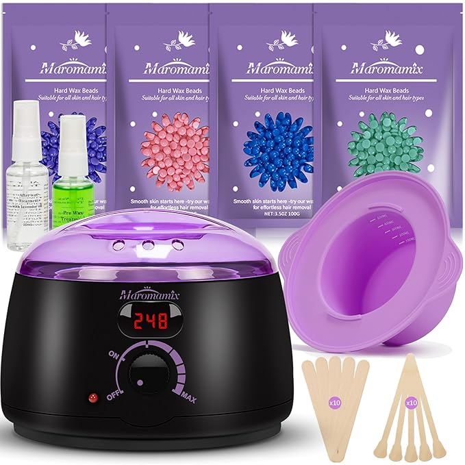 Waxing Kit -Digital Wax Warmer Machine for Hair Removal with 4 Packs of Hard Wax Beads & Silicone Pot for Full Body, Legs, Face, Eyebrows, Bikini, Brazilian at Home Waxing Kit for Women Men