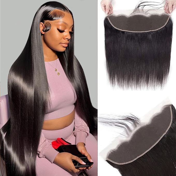 13x4 HD Lace Frontal Closure 20 Inch Straight Lace Frontal Human Hair 100% Unprocessed Brazilian Virgin Hair Ear to Ear Swiss HD Transparent Lace Closure Only Pre Plucked 1B Black