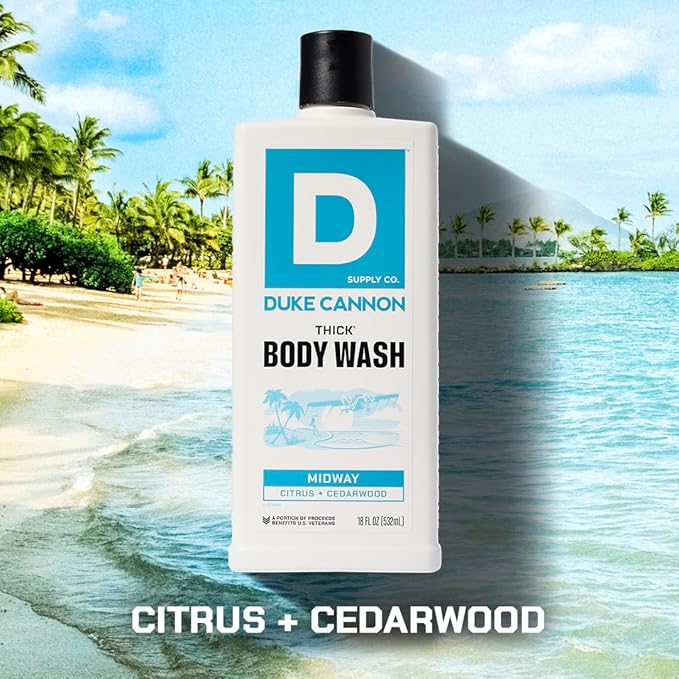 Duke Cannon Supply Co. Thick High Viscosity Body Wash - 3X Thicker, Plant-Based, Mineral-Enriched - Shower Gel for Men, Body Scrub - Midway, 3 Pack (18 oz)