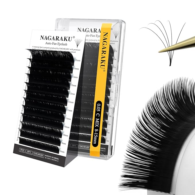 NAGARAKU Easy Fan Eyelash Extensions Volume Lash 0.05 C curl 8-15mm Mix Tray Rapid Blooming Faux Mink Cluster For Beginners Soft Professional Lash Supplies