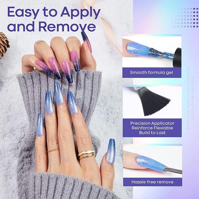 MODELONES Mood Gel Nail Polish Set Temperature Color Changing Gel Colors Collection Red Blue Glitter Gel Polish Soak Off 6 Colors Christmas Gifts New Year Holiday Salon DIY at Home