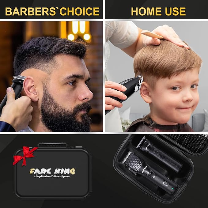 FADEKING® Professional Hair Clippers for Men - Cordless Beard Trimmer for Men, LCD Display Hair Clippers and Trimmer Set for Barber Haircut & Mens Grooming with Travel Case(Black)