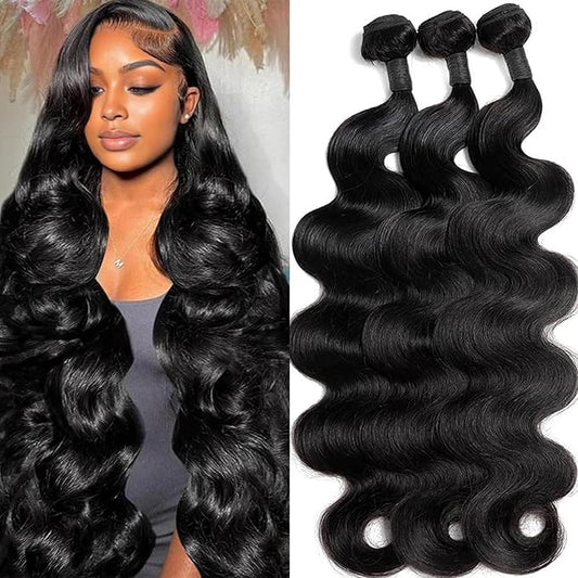 Body Wave Bundles Human Hair 20 22 24Inch 100% Unprocessed Virgin Remy Human Hair 3 Bundles Full And Thick Quick Weave Hair Bundles Natural Color Hair Extensions