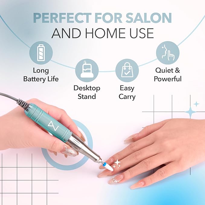 M Mase- Professional Nail Drill Machine - 2-in-1 Nail File - Cordless, 35000 RPM, HD Display - Gift for Her - Electric Nail Drill for Professional & Home Use (Teal)