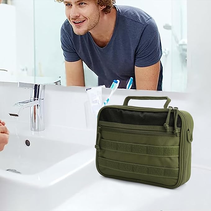 SMONT Tactical Toiletry Bag for Men, 9.5" Hanging Dopp Kit Shaving Hygiene Bag for Traveling Bathroom