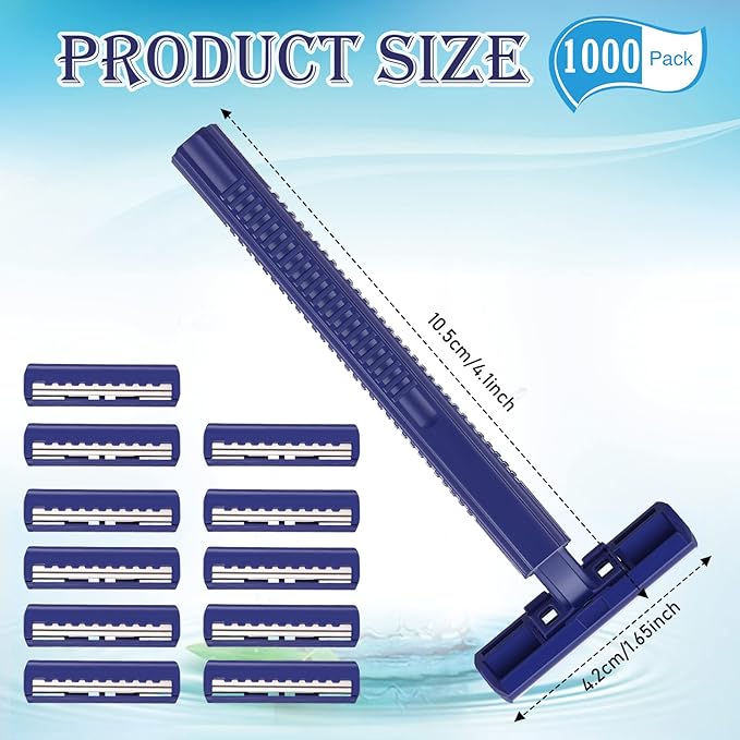 Chumia Twin Blade Razors for Men Stainless Steel Disposable Razors Men Bulk Plastic Shavers Multipurpose Portable Manual Disposable Shavers for Bathing Hotel Travel(1000 Pieces)