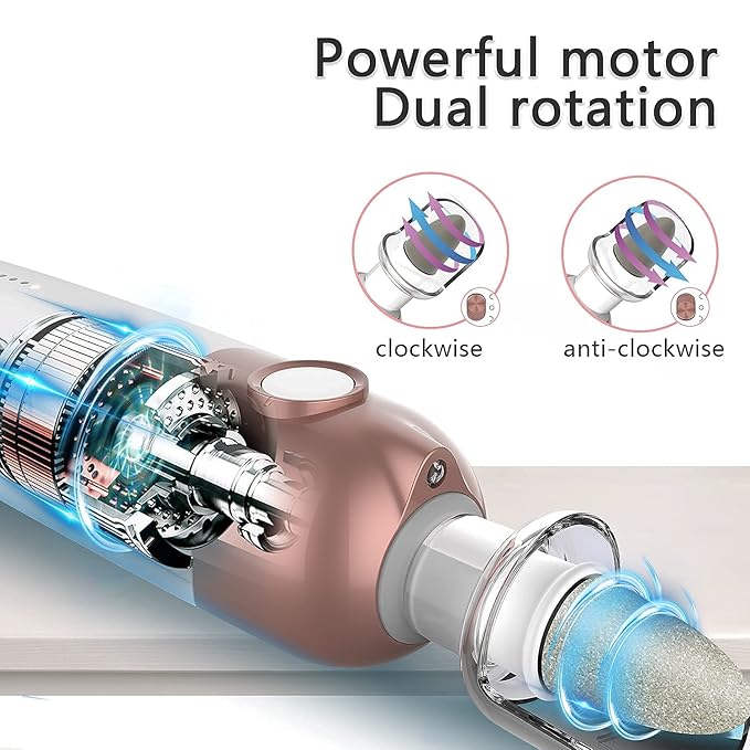 Professional Manicure Pedicure Kit, Electric Nail File Set, Cordless Electric Nail Drill Machine, 5 Speeds Hand Foot Care Tool for Nail Grind Trim Polish(White)