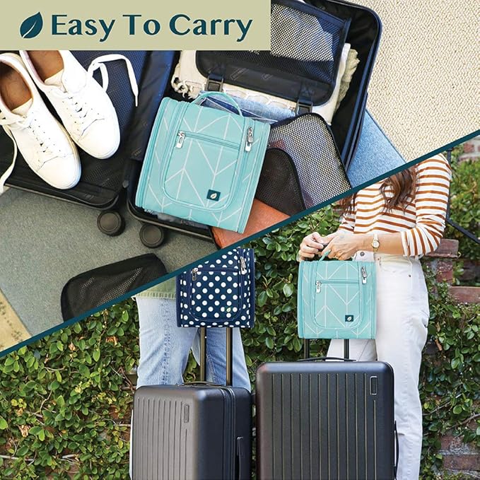 PAVILIA Toiletry Bag Travel Bag for Women Men, Hanging Cosmetic Organizer, Water Resistant Makeup Bag for Accessories Toiletries, Large Travel Essentials Kit (Teal Chevron)