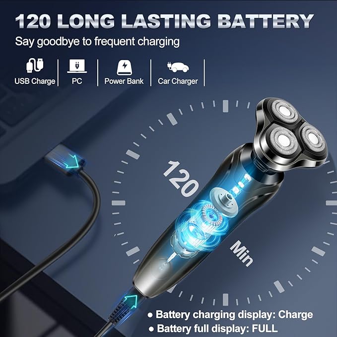 Electric Razor for Men, Men's Electric Shavers Rotary Replacement Waterproof Rechargeable,Electric Shaver for Men Cordless Floating Head Replaceable Blades,Portable Travel Razor Ideal Men Gift