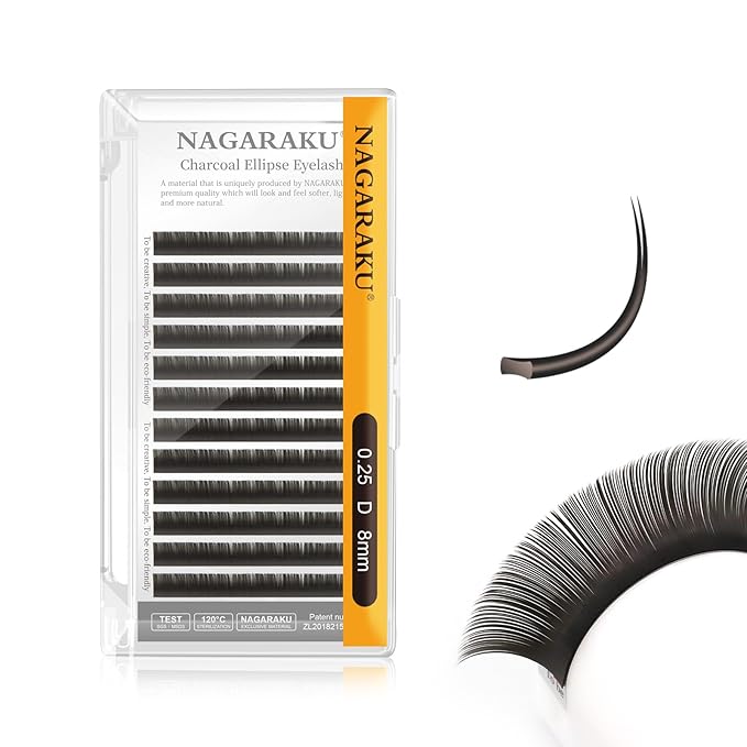 NAGARAKU Double Tips Flat Ellipse Eyelash Extensions Supplies 0.25 D curl 8mm Natural Charcoal Color Faux Mink Super Soft Split Tips Lash Individual Lashes