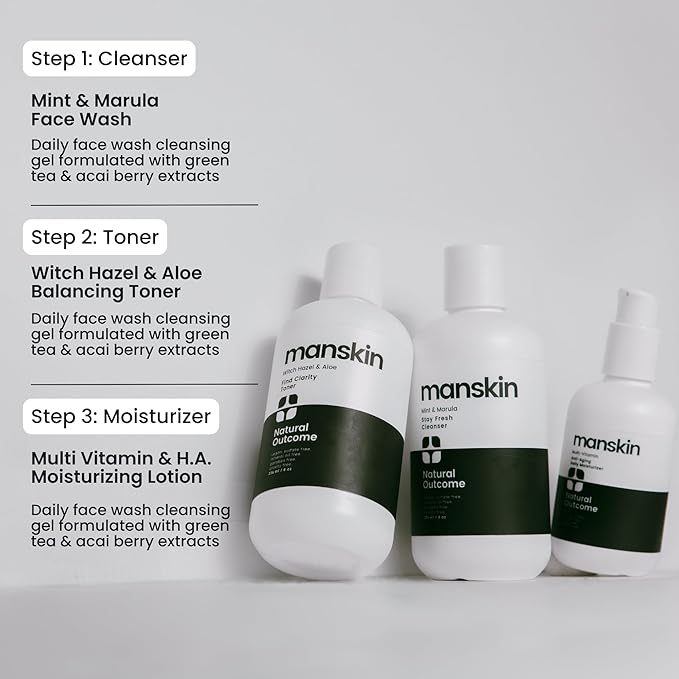 Mens Skin Care Kit | Mens Facial Care Kit for Men Skincare | Anti-Aging Daily 3 Step Face Care Regimen Includes: Rejuvenating Facial Cleanser, Balancing Toner, & Hydrating Moisturizer