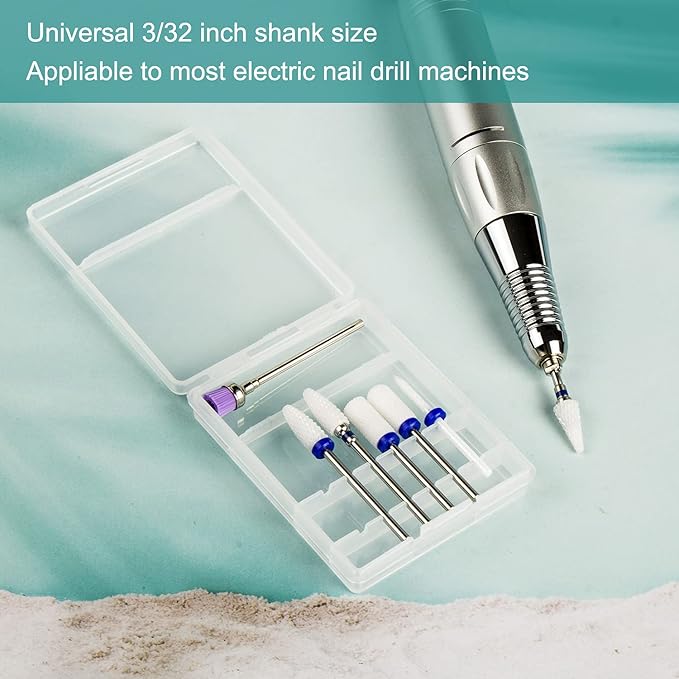 Nail Drill Bits Set Ceramic for Acrylic Nails Gel Polish Removal Cuticle Cleaner 3/32 Professional Nail Art Tool for Manicure Drill Machine (S07-B)