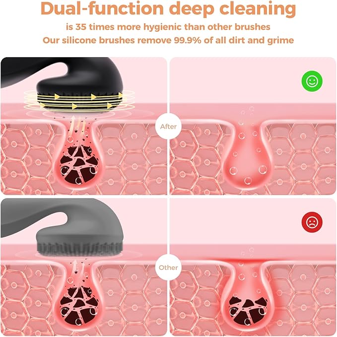 2 in 1 Facial Cleansing Brush,Rotating Magnetic Beads & Massage Cleaning Silicone Face Scrubber，Waterproof and Rechargeable Face Scrub Brush