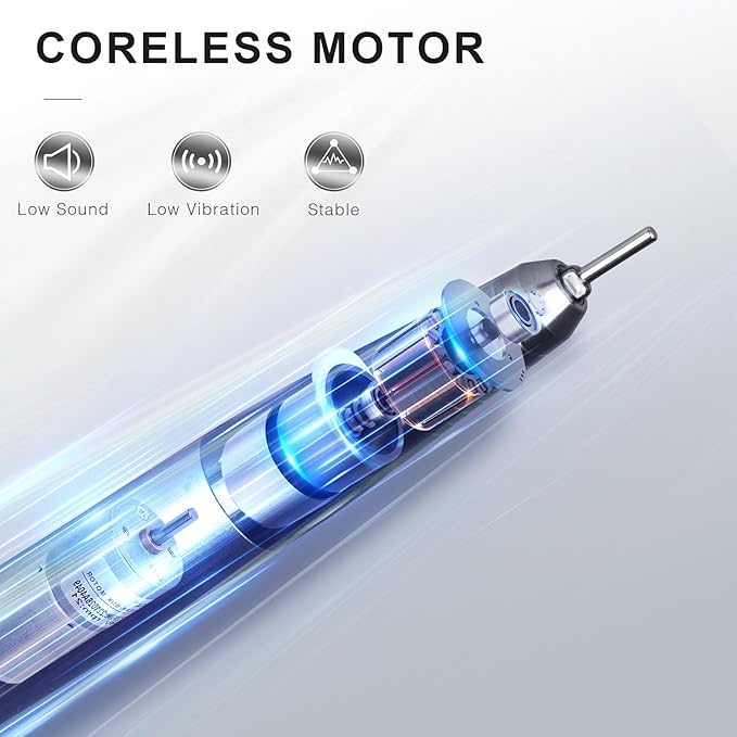 AZ GOGO Nail Drill Machine, 35000RPM Rechargeable Professional Portable Nail Drills for Acrylic Gel Nails - Low Noise & Low Vibration Coreless Motor E-File (Black)