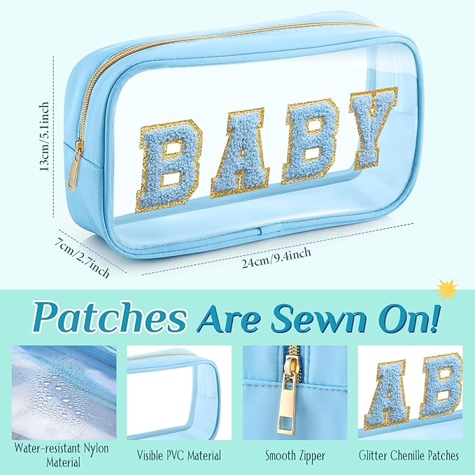 4 Pcs Mama and Baby Toiletry Bag Clear Chenille Letter Pouch Snacks Makeup Stuff Travel Diaper Bag Preppy Transparent Pouch with Zipper for Women Gift(Fresh Color)