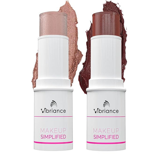 Vibriance Makeup Gift Set | Radiance and Illuminate Cosmetics Sticks Bundle of 2 - Multi-Purpose Highlighter, Lipstick, Contour, Cream Blush for Mature Skin - Sulfate, Paraben Free