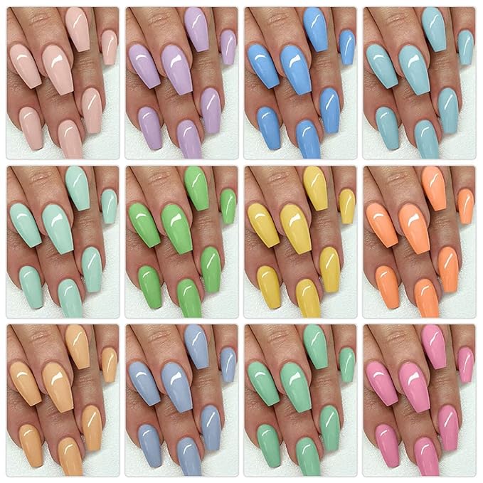 AIMEILI Summer Color Bright Pink Pastel Gel Nail Polish Color, Builder Base and No Wipe Top Coat Set