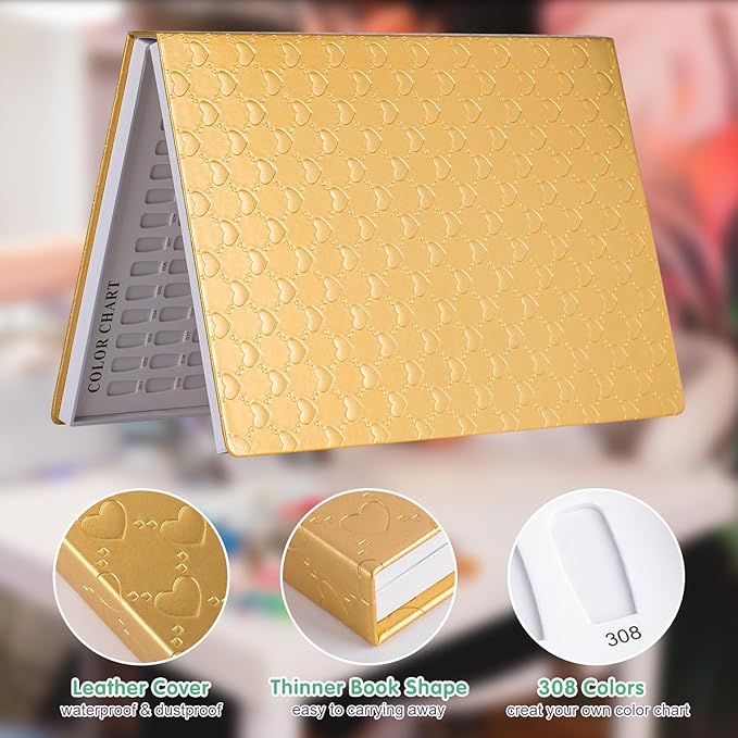 Acycion2A 308 nail display chart with 360 false nail tips (Gold)