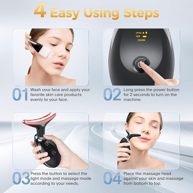 7-in-1 Deplux Face Neck Massager for Skin Care at Home, Facial Massager Glossy Black