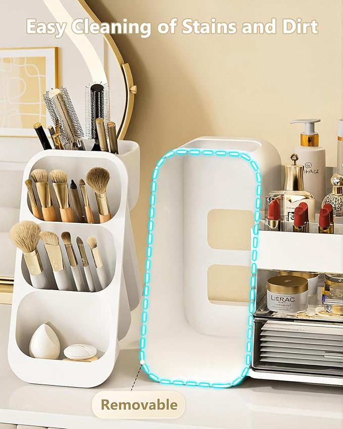 Makeup Organizer with Drawers, Skincare Organizer (Large Size Thick), Storage Box Cosmetic Display Cases, Make up Organizers for Vanity, Dresser, Desk, Kitchen, Countertop (White)