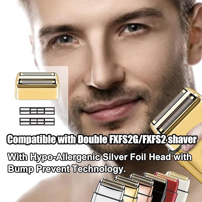 2 Pack Shaver Replacement Foil and Cutters compatible with BaBylissPRO Double FXFS2 Metal shaver foil replacement (Golden-2PCS)