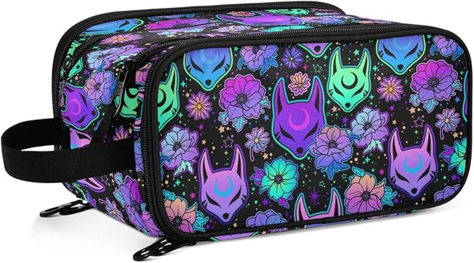 MNSRUU Magic Fox Camellia Purple Makeup Bag - Large Capacity Cosmetic Organizer, Portable Toiletry Bag for Travel Size