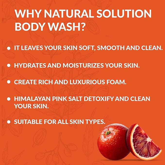 Natural Solution Body Wash, Formulated with Organic Blood Orange Extracts with Himalayan Pink Salt, Revitalizes & Refreshing Your Skin, 17 fl oz/Each – Pack of 3