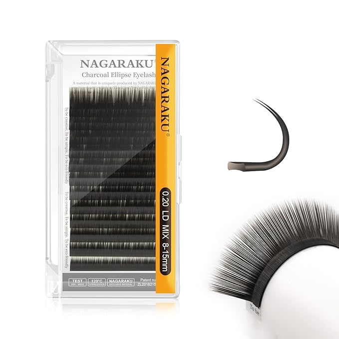 NAGARAKU Double Tips Flat Ellipse Eyelash Extensions Supplies 0.20 LD curl 8-15mm Mix Natural Charcoal Color Faux Mink Super Soft Split Tips Lash Individual Lashes