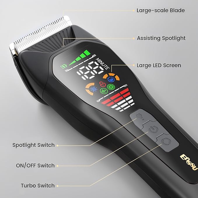 ENSSU Hair Clippers for Men Professional, Rechargeable Hair Trimmer Cordless Barber Clippers with 50mm Blade, Large LED Display, 180-Minutes Runtime for Home Hair Cutting