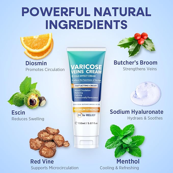 Hermon Varicose Veins Cream, Varicose Veins for Legs Made in Italy, Spider Vein for Legs, Natural Soothing Leg Varicose & Spider Veins Cream - 5.07 Fl Oz (Pack of 1)